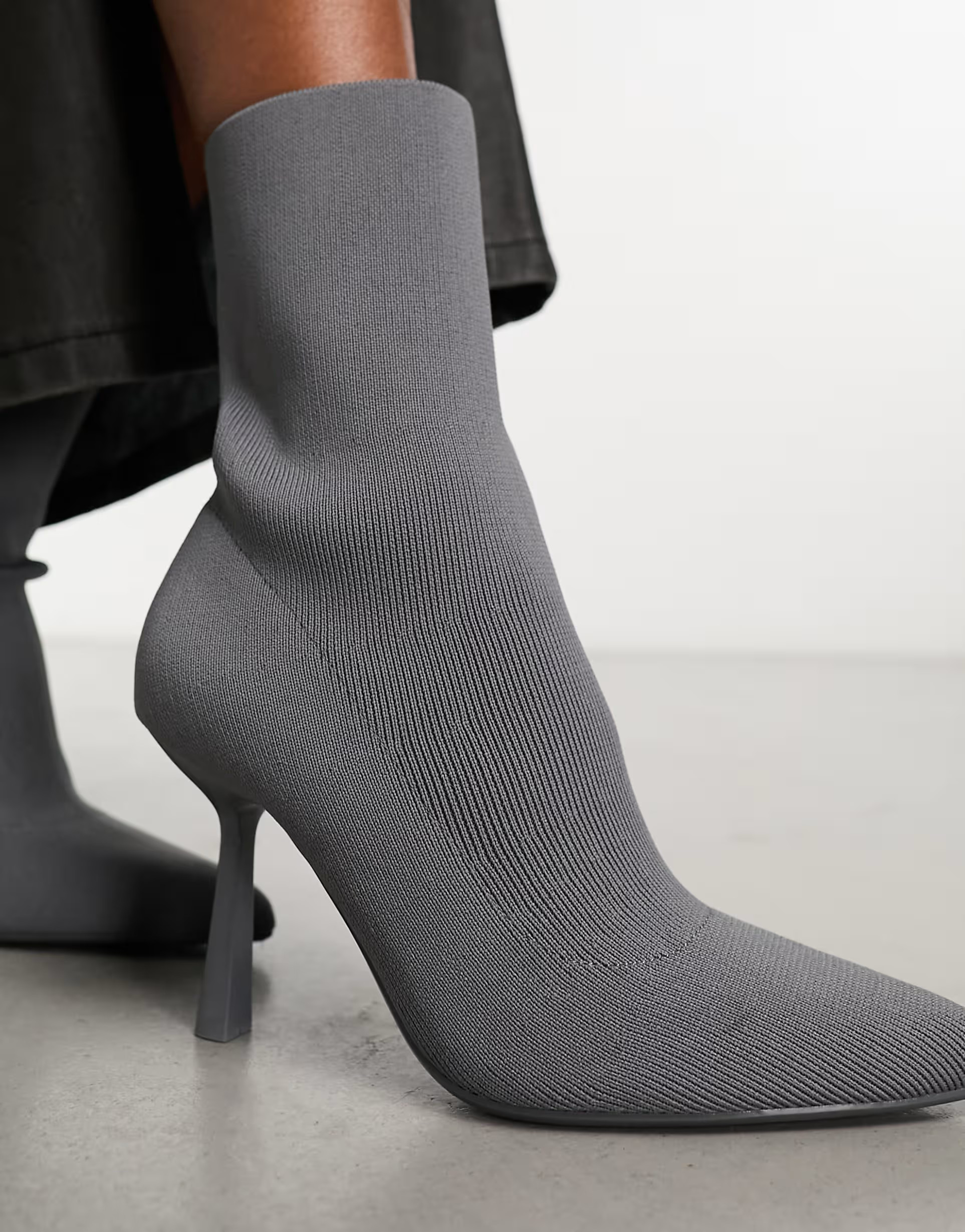 Bershka knitted heeled boots in charcoal | ASOS (Global)