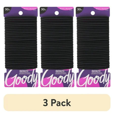 (3 pack) Goody Ouchless® Black Hair Elastics No Metal Gentle Hair Ties 30 Ct | Walmart (US)