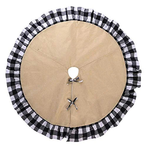 48 Inch Burlap Buffalo Plaid Christmas Tree Skirt Farmhouse Red and Black Buffalo Check Ruffled X... | Walmart (US)