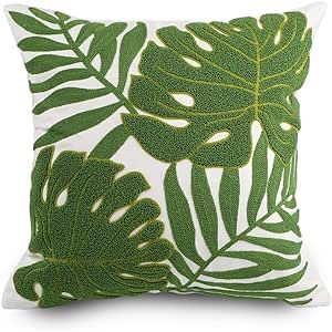 Hodeco Decorative Throw Pillow Covers 18x18 Tropical Green Leaves Embroidery Floor Pillow Cover f... | Amazon (US)