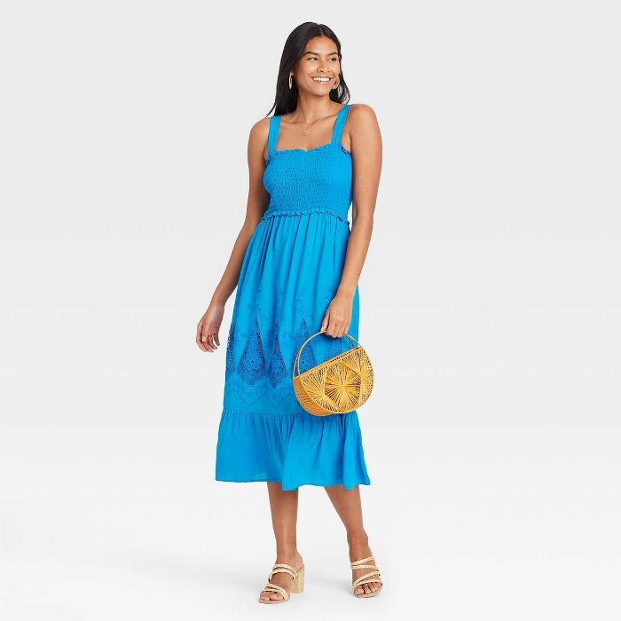 Women's Sleeveless Smocked Embroidered Dress - Knox Rose™ Blue | Target