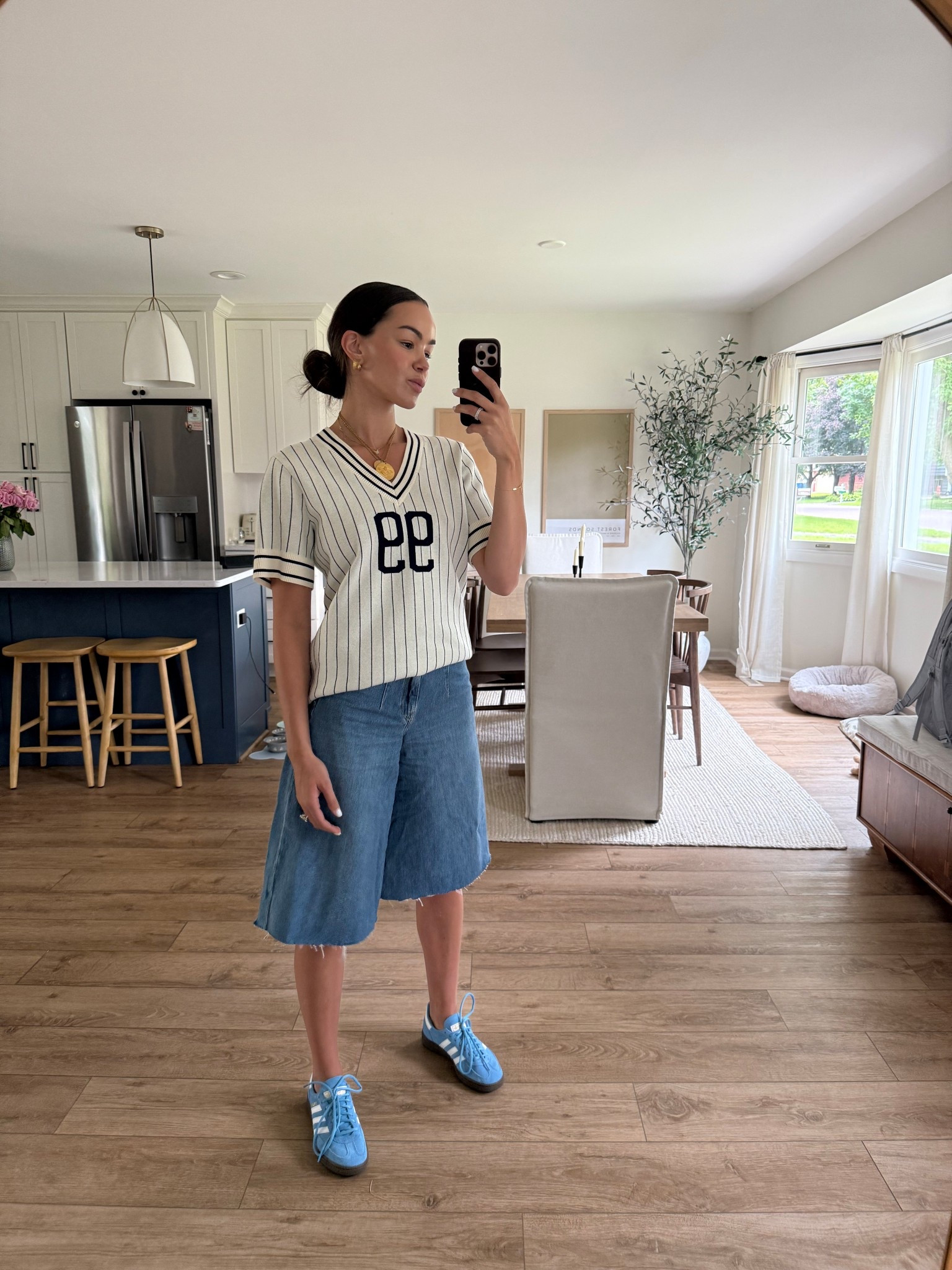 wearing small top
Shorts are homemade by cutting Anthropologie jeans- linked similar 