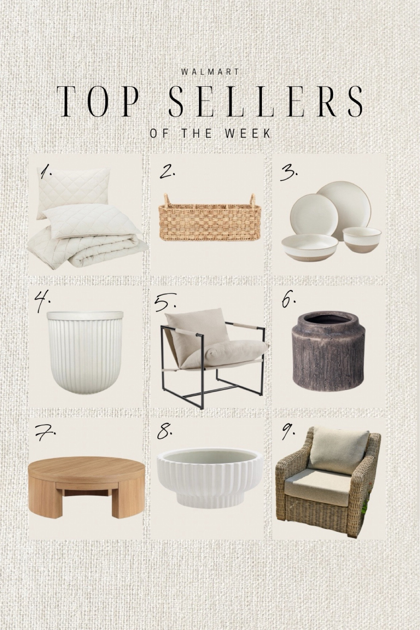 Walmart home top sellers

Fluted planter, round coffee table, partial chair, planter, home decor, neutral decor, Walmart bedding. Neutral bedding, accent chair 



#LTKhome #LTKfindsunder50 #LTKstyletip