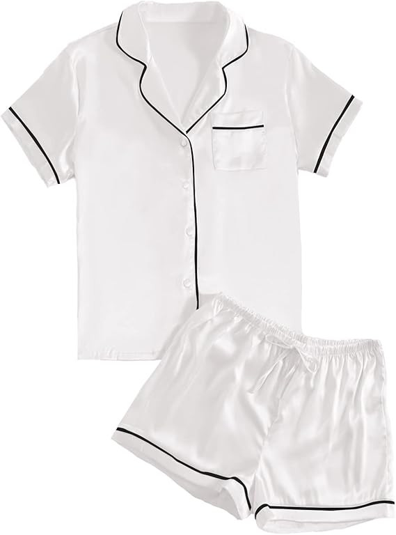 LYANER Women's Satin Silky Short Sleeve Button Shirt Sleepwear 2Piece Pajama Set | Amazon (US)