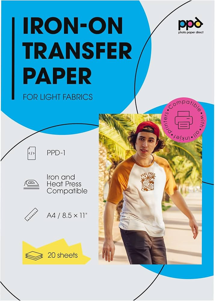 PPD Inkjet Premium Iron-On White and Light Colored T Shirt Transfers Paper LTR 8.5x11” Pack of ... | Amazon (US)