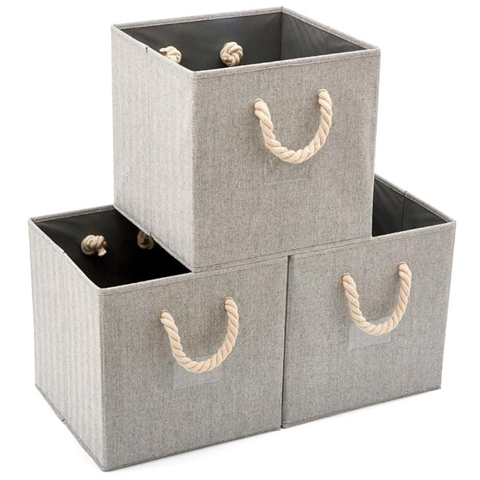 EZOWare Set of 3 Storage Shelves Bins with Cotton Rope Handle, Collapsible Basket Cubes Container... | Amazon (US)