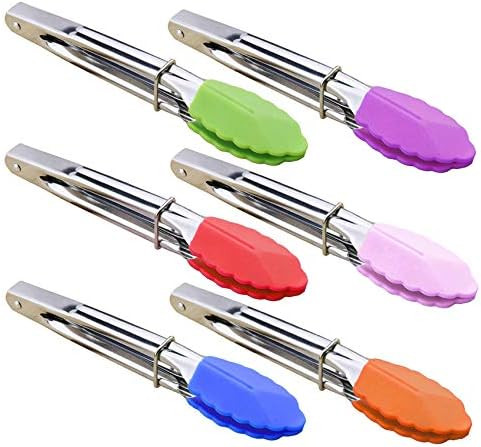 Small Tongs with Silicone Tips 7-Inch Mini Serving Tongs, Set of 6 (Green Red Blue Purple Pink Or... | Amazon (US)