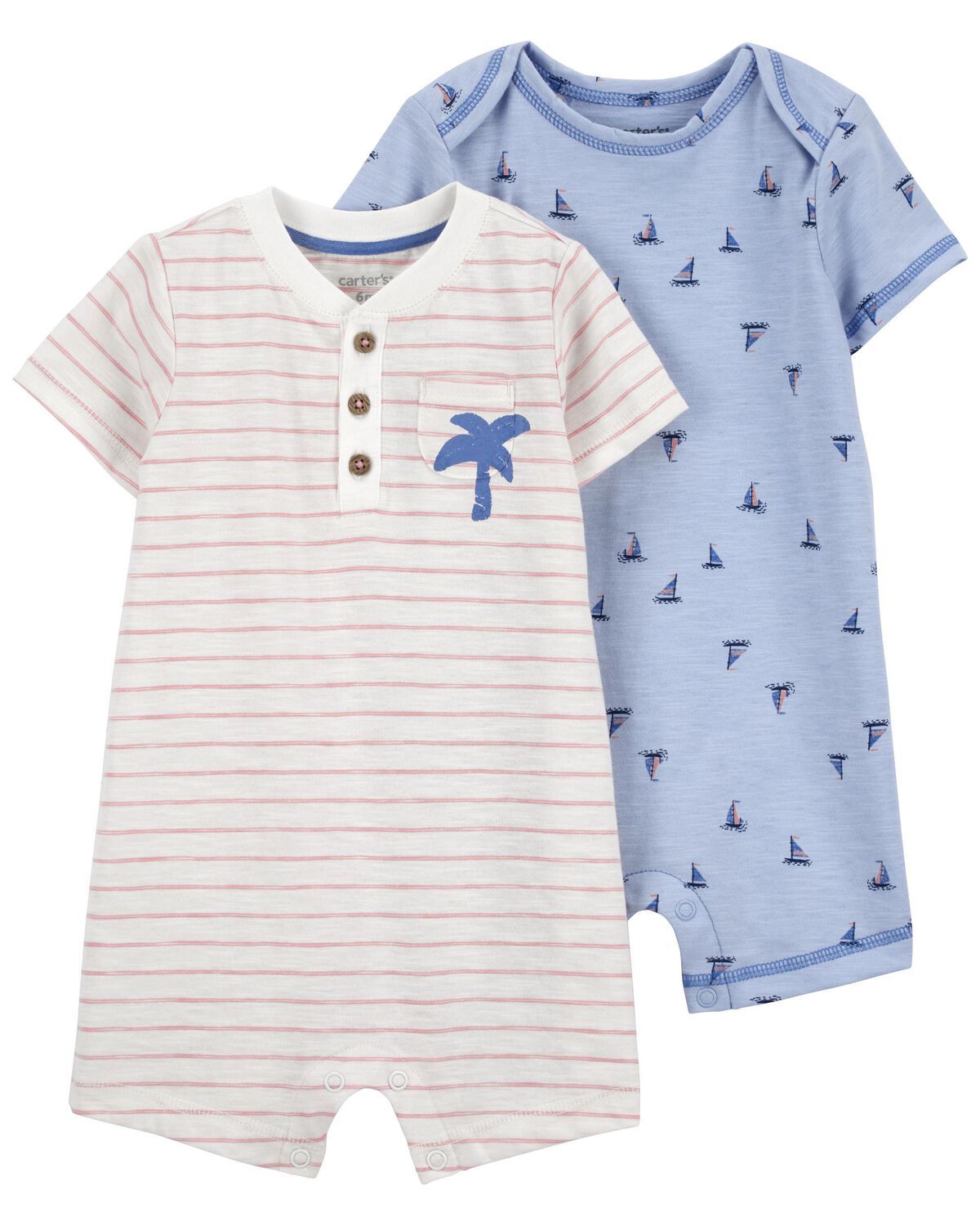 Blue/Pink Baby 2-Pack Cotton Rompers | carters.com | Carter's