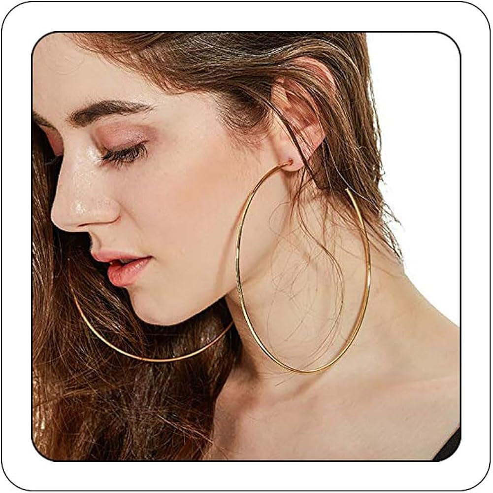 BETHYNAS 110 120mm Gold Large Basketball Hoop Earrings for Women Big Thin Hoop Fashion Round Circ... | Amazon (US)