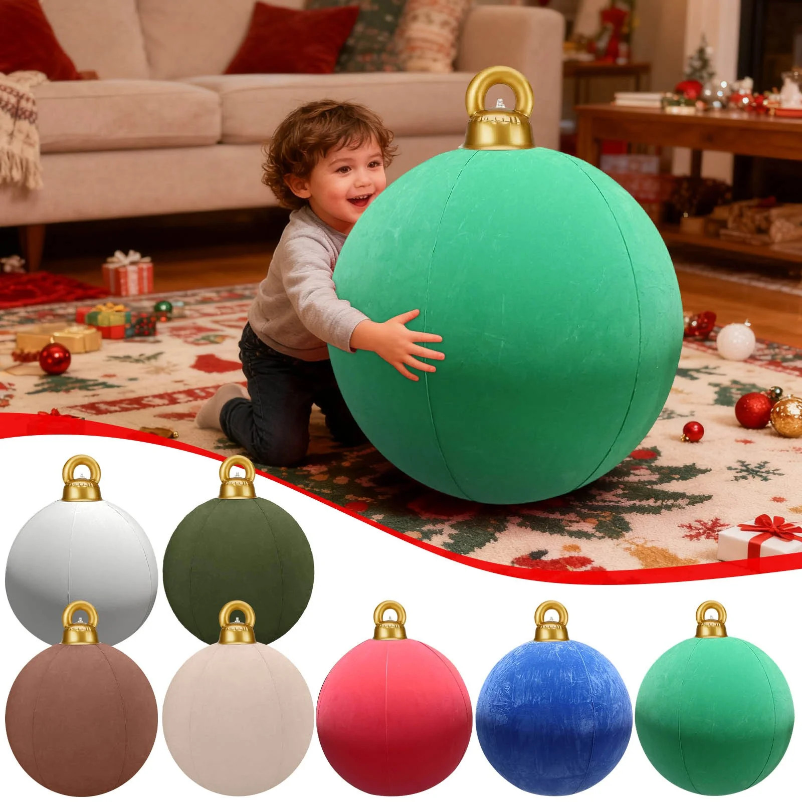 Coollooc 24 inch Giant Velvet Christmas Inflatable Balls Ornament, Flocked Xmas PVC Inflatable Fl... | Walmart (US)