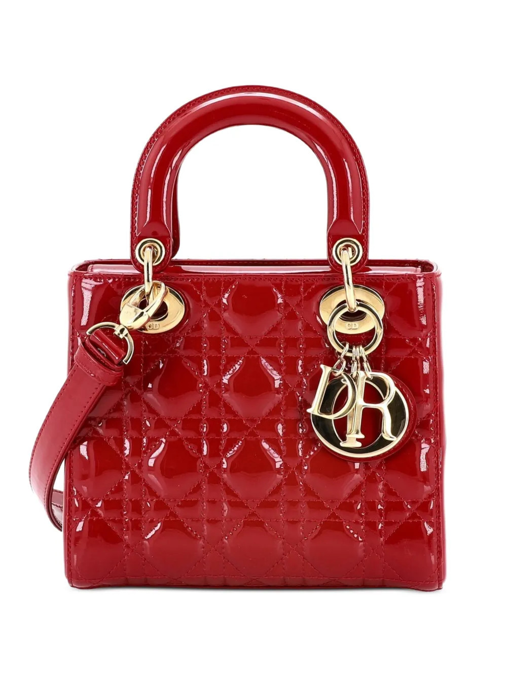 Christian Dior Pre-Owned Lady Dior Bag Cannage Quilt Patent Small satchel - Red | Farfetch Global