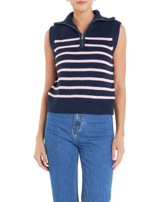 English Factory Women's Stripe Half Zip Up Sleeveless Knit Top | Bloomingdale's Women | Bloomingdale's (US)