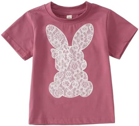 CM C&M WODRO Toddler Kid Girl Easter Shirt Cute Lace Embroidered Bunny T-Shirt Short Sleeve Funny... | Amazon (US)