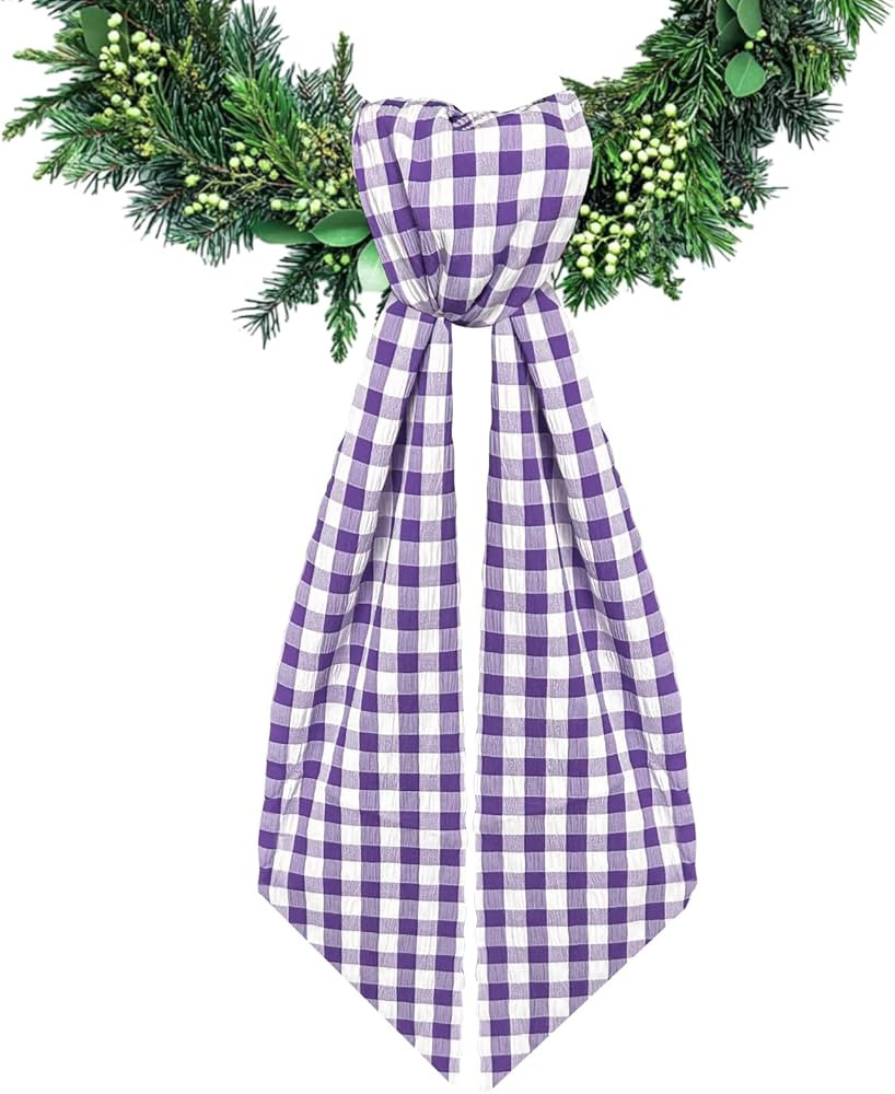 Purple Buffalo Plaid Wreath Sash for Front Door Seersucker Wreaths Satin Sash Burlap Garland Ribb... | Amazon (US)