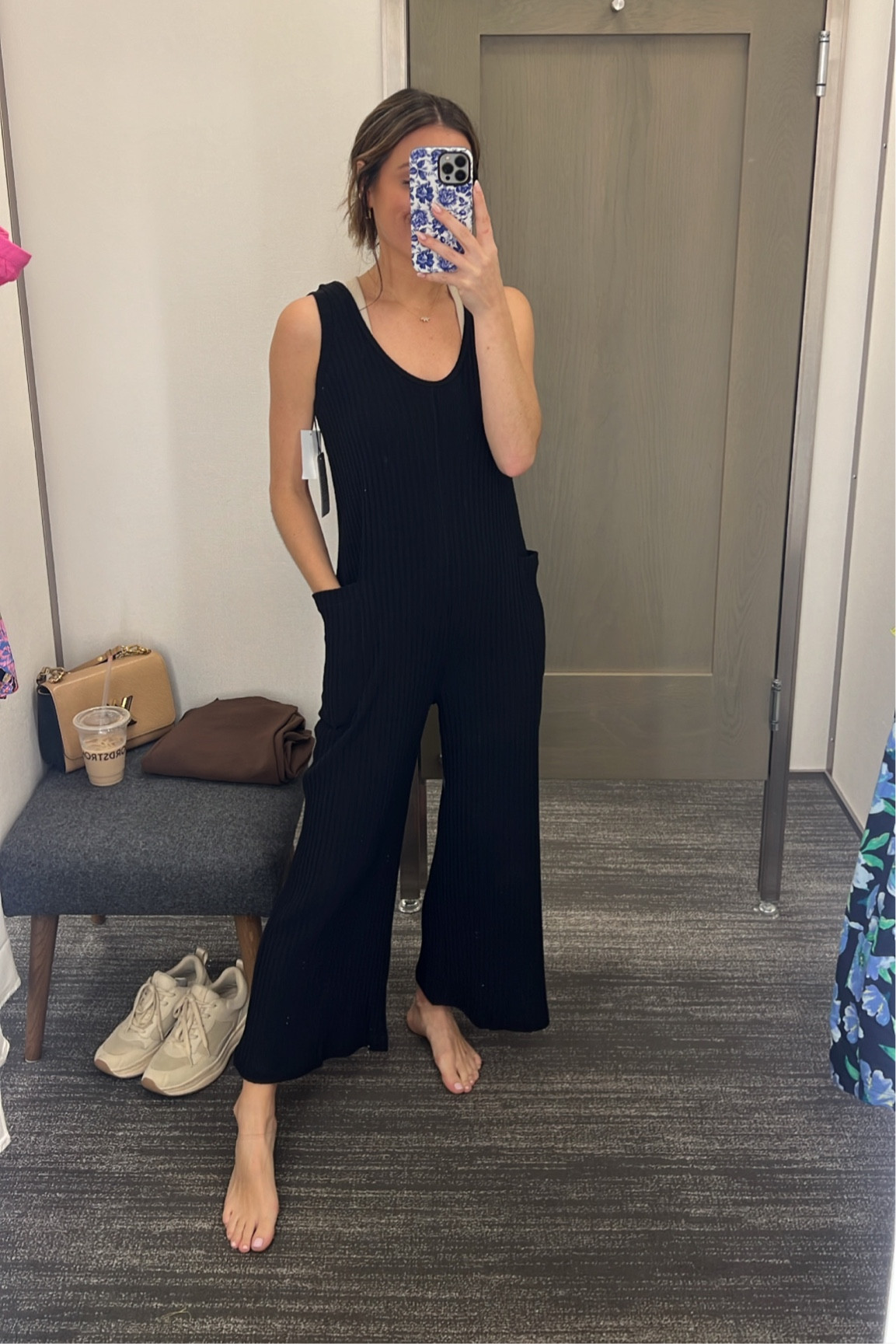 Jumpsuit that legit feels like pajamas! I plan on traveling in this with some sneakers, baseball cap and blue jean jacket. Fits TTS 