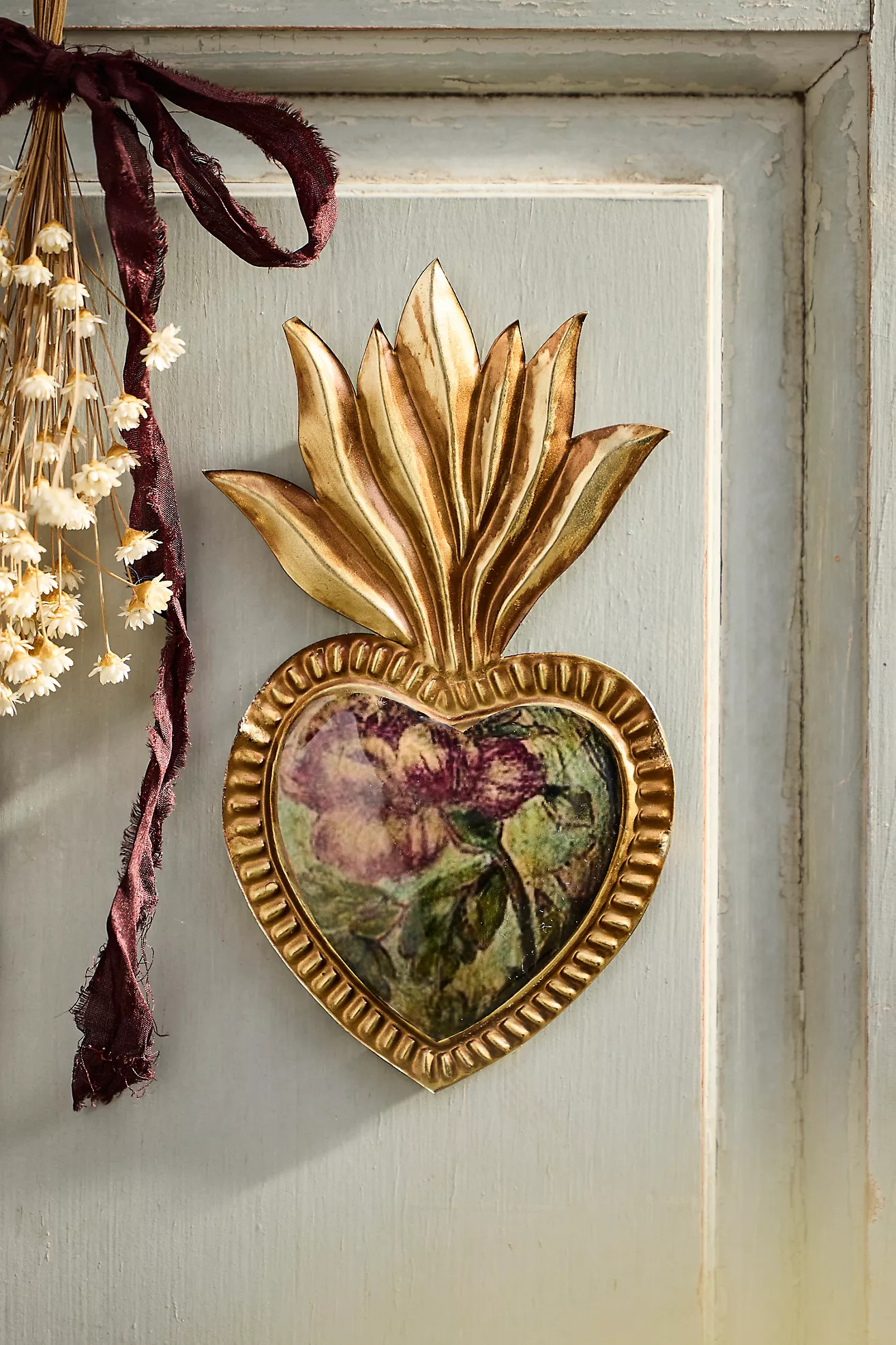 Enameled Green Floral Heart Medallion Ornament | Anthropologie (US)