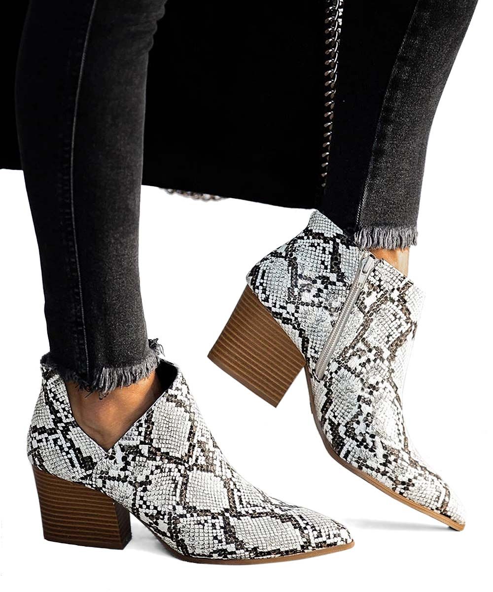 ROSY Women's Casual boots Snakeskin - White Snake Asymmetric Ankle Boot - Women | Zulily