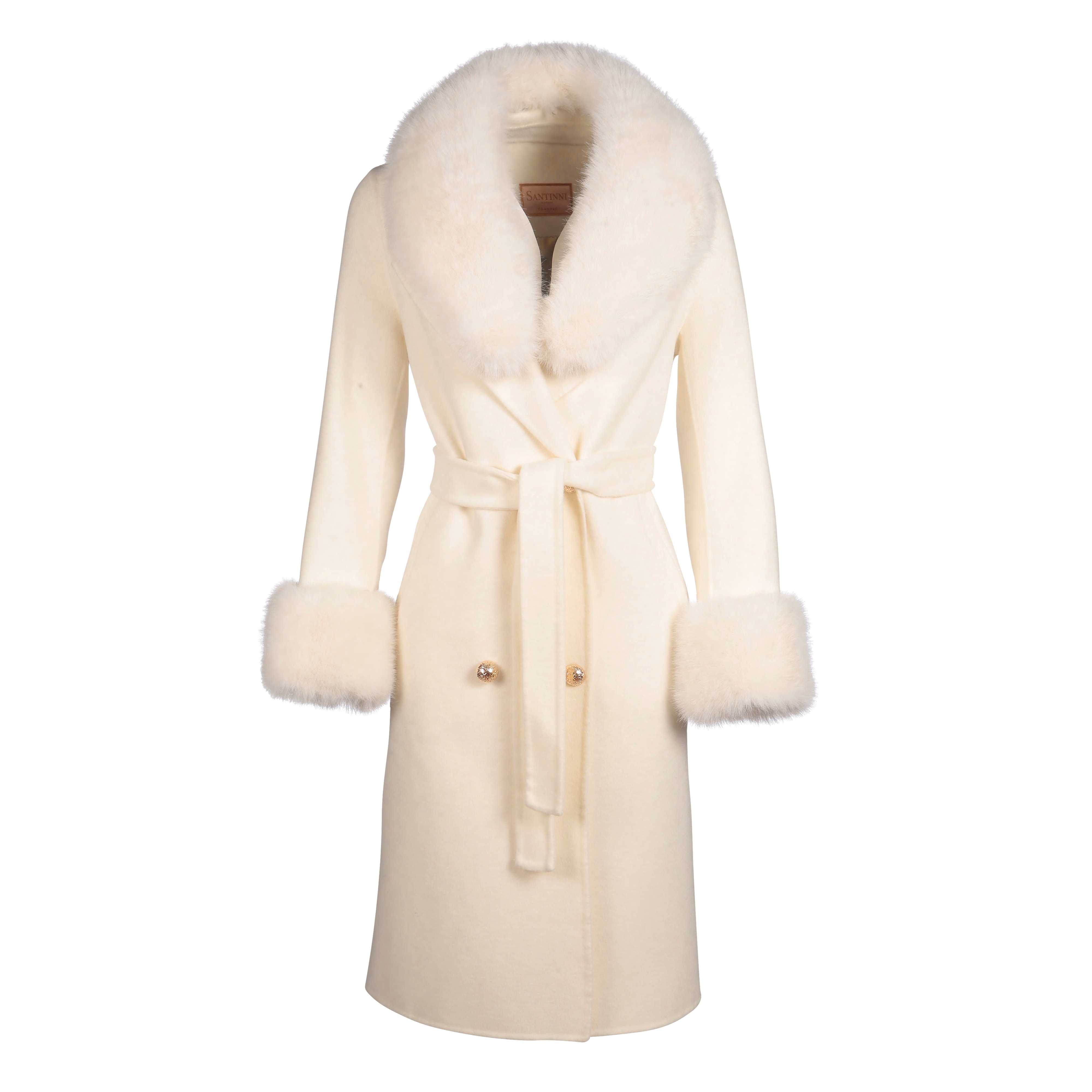 'Marlene' 100% Cashmere & Wool Coat With Faux Fur In White | Wolf & Badger