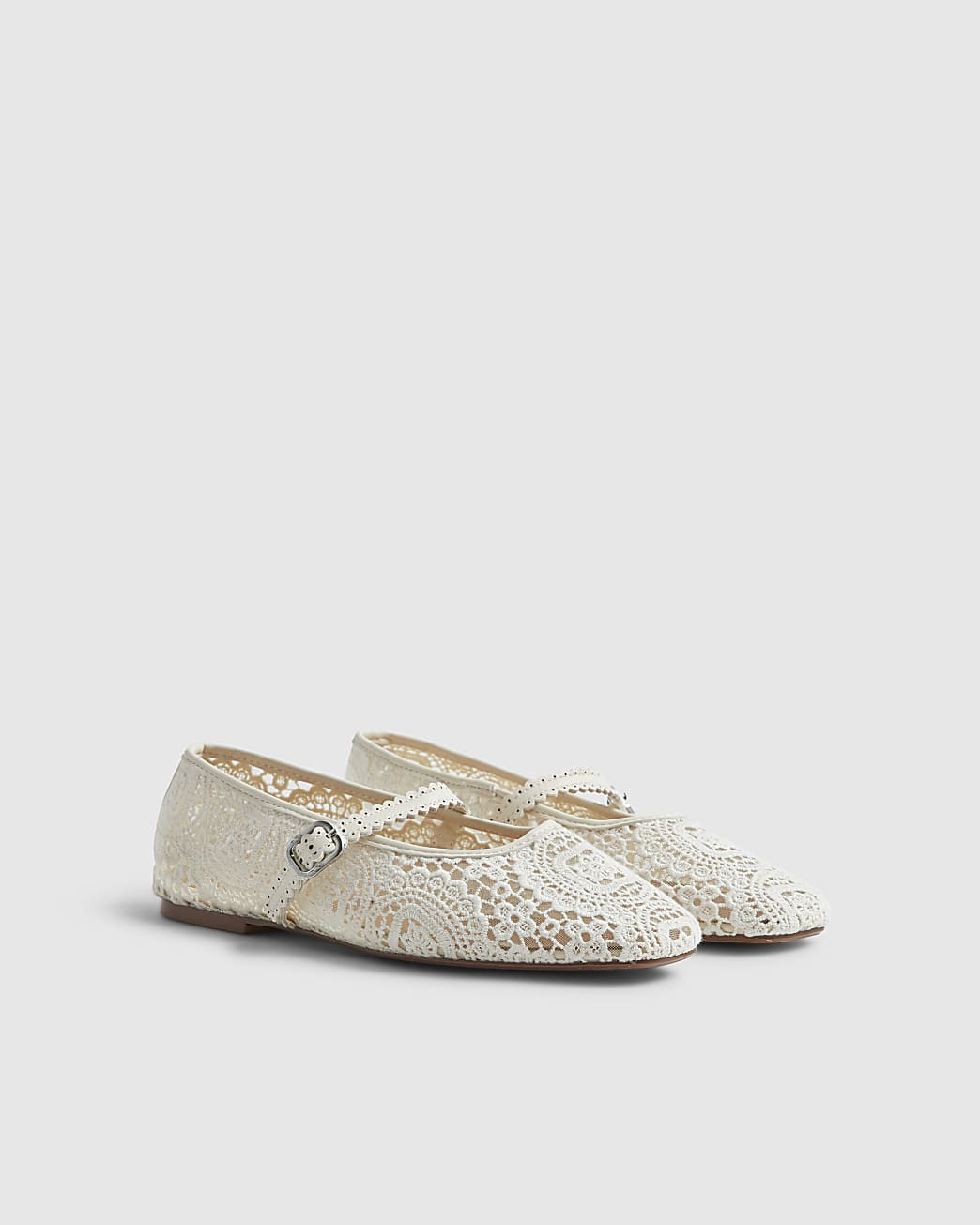 Cream Crochet Strapped Ballet Pumps | River Island UK & IE
