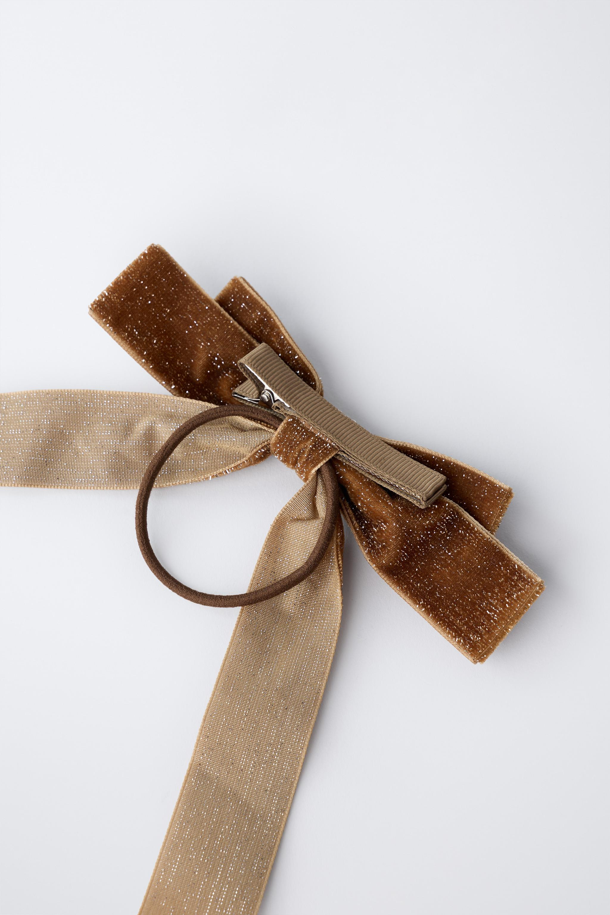 TWO-PACK OF SHINY VELVET BOW HAIR TIES | Zara US