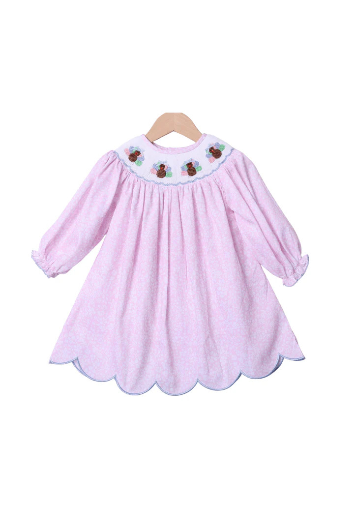 Smocked Turkey Pink Floral Scalloped Dress | The Smocked Flamingo