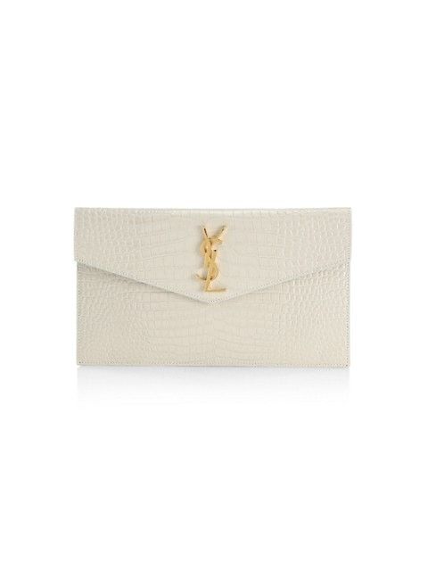 Uptown Crocodile-Embossed Leather Pouch - YSL Bag | Saks Fifth Avenue