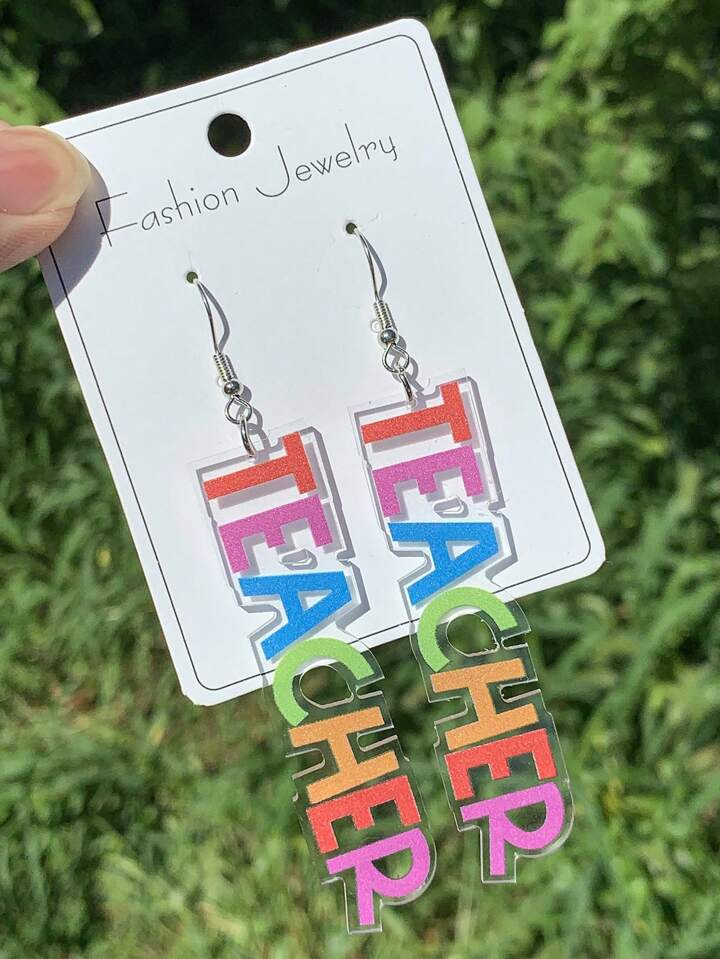 Cross-Border Colorful Alphabet Teacher-Themed Sweet Flower Earrings For Back-To-School And Gradua... | SHEIN