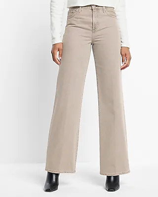 High Waisted Tan Wide Leg Jeans | Express