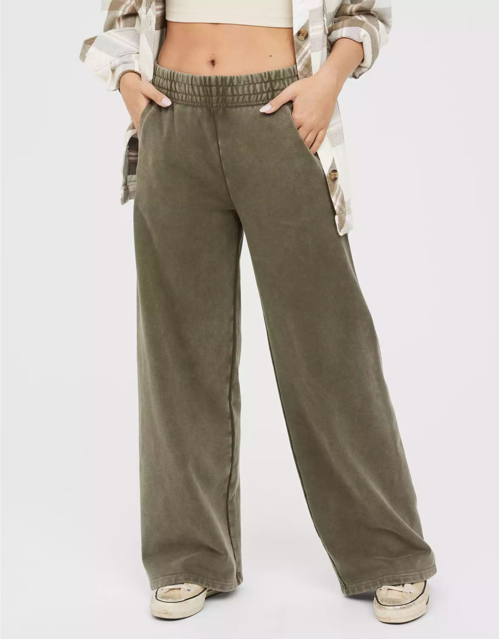 OFFLINE By Aerie Throw-Back Fleece Wide Leg Pant | Aerie