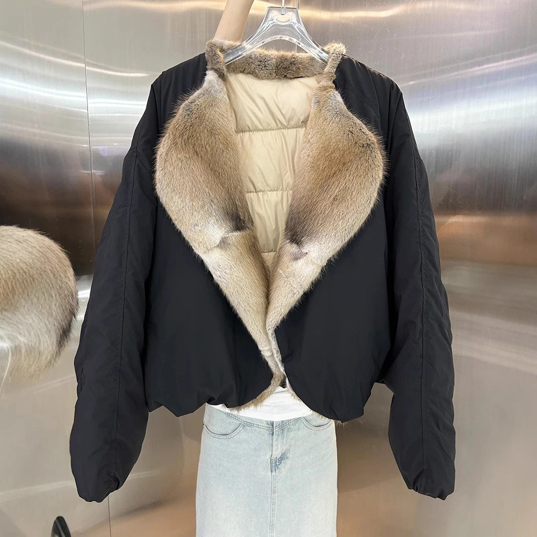 Fashion Fur Collar Lining Jacket Round Neck Short Down Parka Goose Down Jackets | eBay US