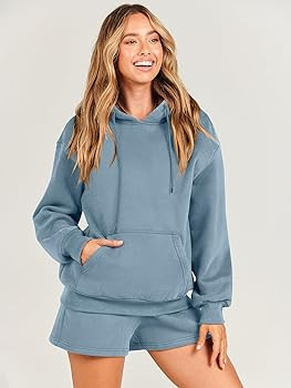 ANRABESS Women 2 Piece Outfits Short Sweatsuit Drawstring Oversized Hoodie Sweatshirt Tracksuit L... | Amazon (US)