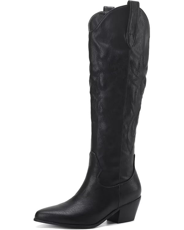 CIERWS Women's Embroidered Western Cowboy Boots Cowgirl Boots Knee High Medium Heel Chunky Heel C... | Amazon (US)