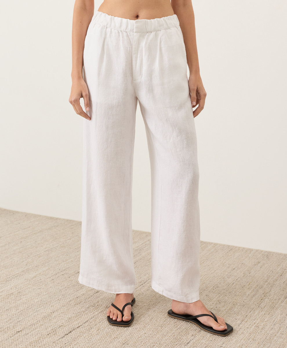 Women's White Linen Easy Trouser Pant L | Pact Apparel