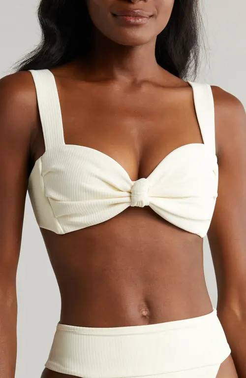 MONTCE Hayden Knotted Rib Bikini Top in Cream Rib at Nordstrom, Size X-Large | Nordstrom