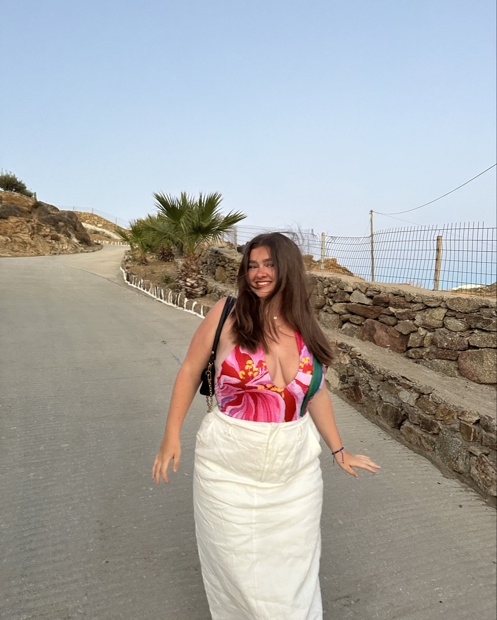 Mykonos Baby 🌷🌷 - top is a one piece from Odysseus and Penelope - skirt was dissh but no longer available- I’ve linked some similar ones!! X - earrings are sundiaries x