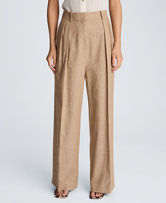 Women's Double Pleat Wide Leg Linen Blend Pants | Macy's