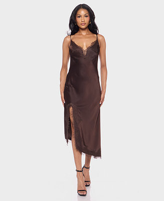 Juniors' V-Neck Lace Trim Midi Dress | Macy's