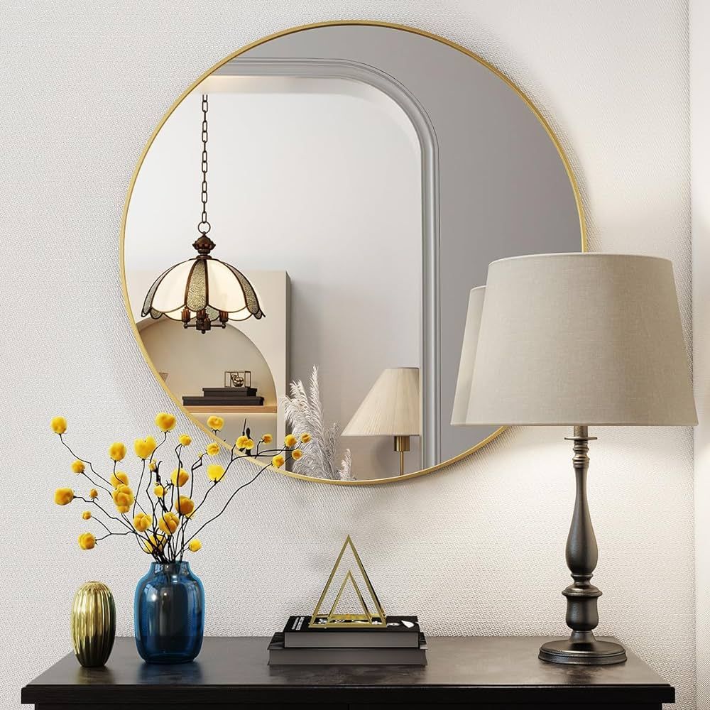 BEAUTYPEAK 20 Inch Round Mirror, Gold Metal Frame Circle Mirror, Wall Mirror for Entryway, Bathro... | Amazon (US)