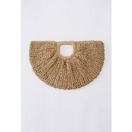 Semicircle Woven Straw Handbag in Tan | Chicwish