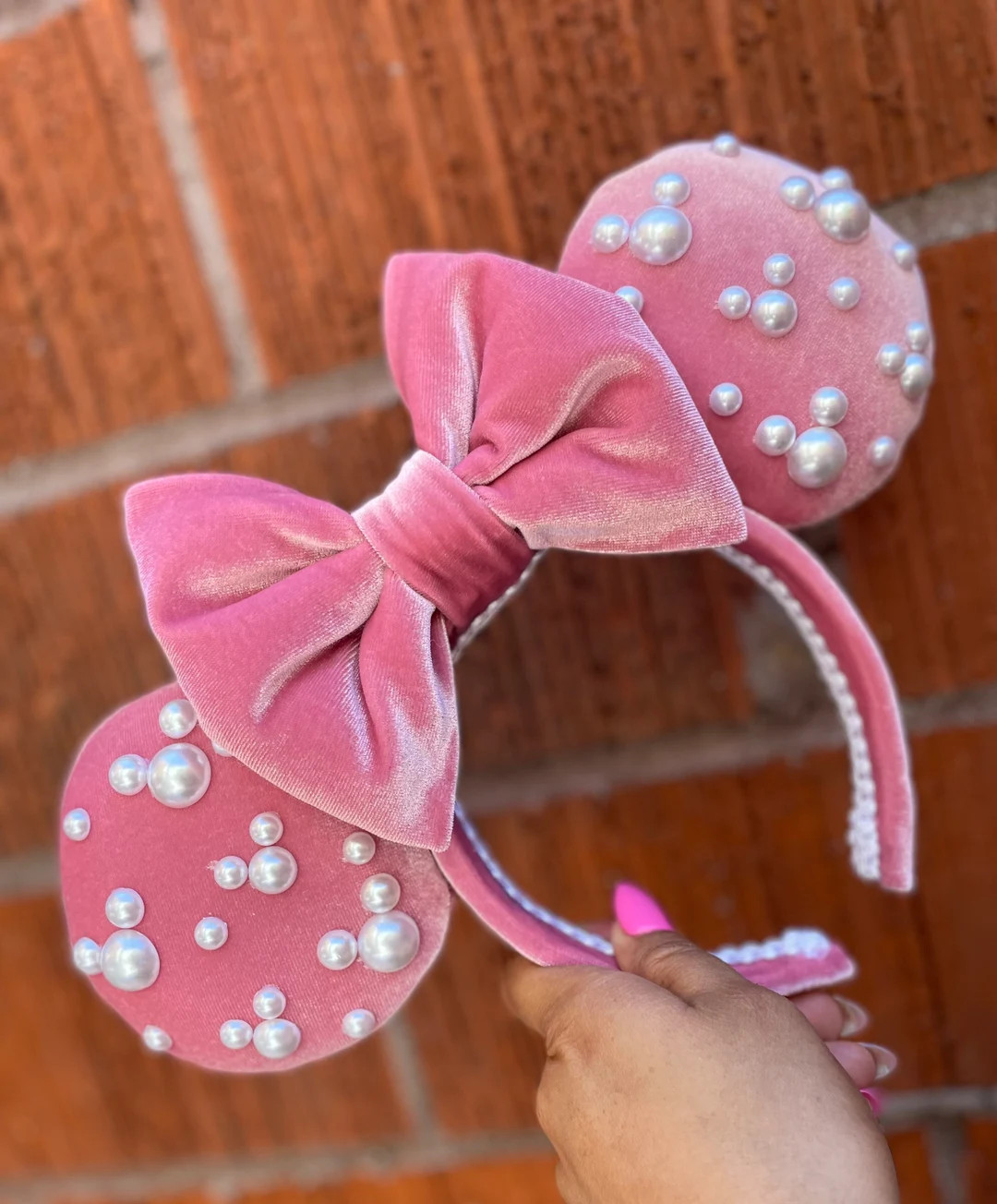 Velvet Dusty Rose  Pearl Minnie Ears | Etsy (US)