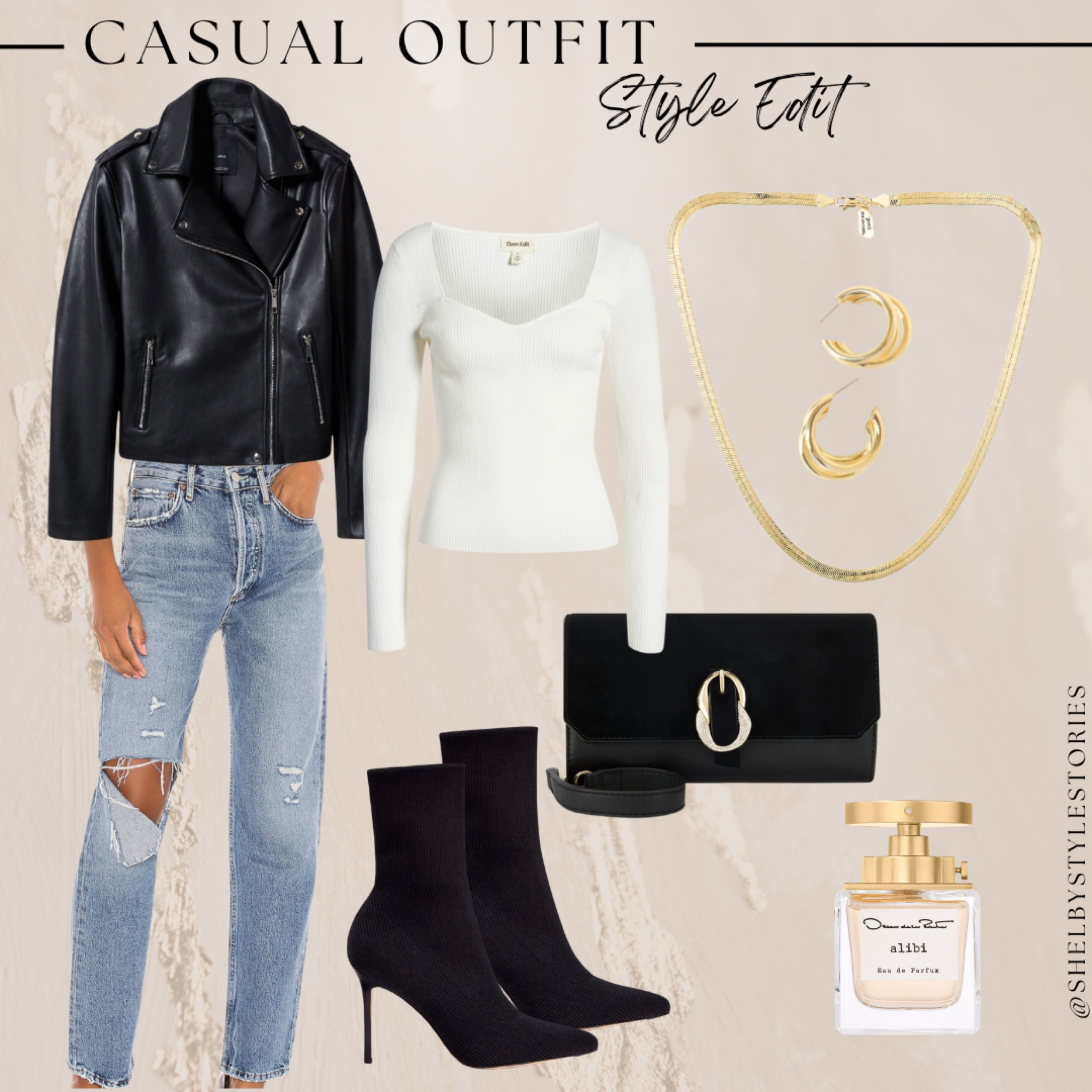 How about a faux leather biker jacket for under $100? The search is over! Inspiration for this outfit comes from Haley Bieber, of course! These perfect fitting jeans and black booties will take you from day to night in style! Keep it simple with this chain necklace and three hoop earrings; they are versatile and will go with just about anything! 

#LTKunder100 #LTKfit #LTKstyletip