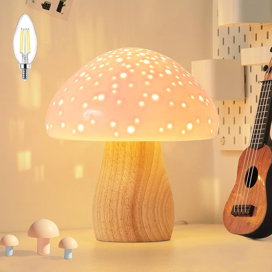 BOHON Mushroom Lamp, Ceramic Bedside Table Lamp for Bedroom Nightstand, Vintage Cute Night Light,... | Amazon (US)