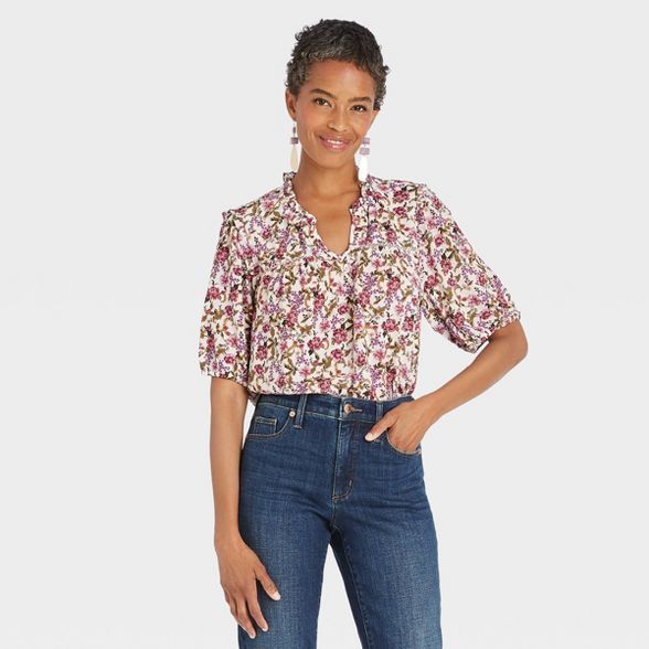 Women's Ruffle Short Sleeve V-Neck Blouse - Knox Rose™ | Target