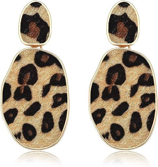 HEIDKRUEGER Leopard Print Earrings Lightweight Geometric Faux Leather Drop Dangle Earring Stateme... | Amazon (US)