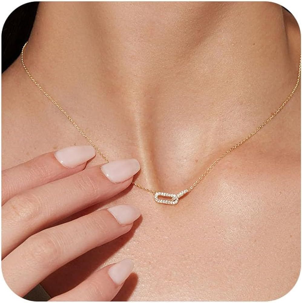 Gold Pendant Necklace for Women, Dainty Diamond Necklaces for Women Simple 14K Gold Plated Paperc... | Amazon (US)
