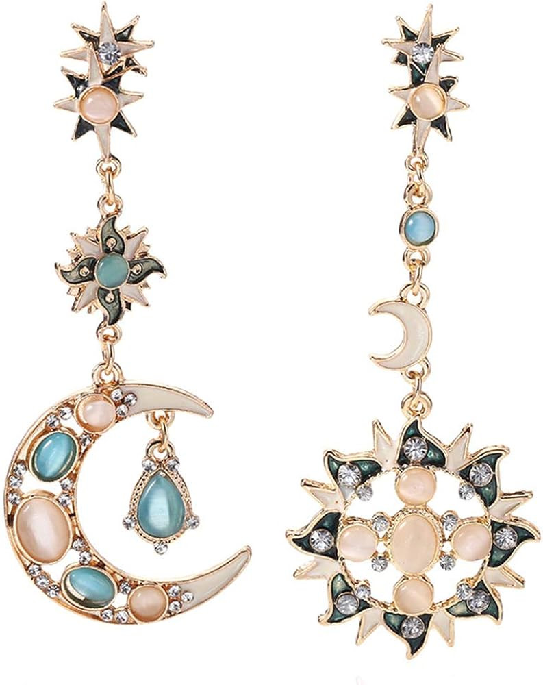 Vintage Opal Sun and Moon Planet Earrings Bohemian Tassel Design Drop Earring | Amazon (US)