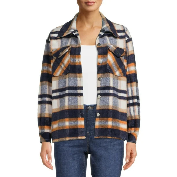 Nine.Eight Women’s Plaid Shacket - Walmart.com | Walmart (US)