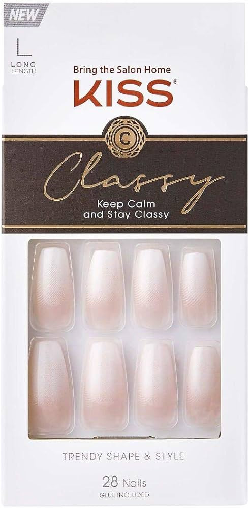 KISS Classy French Nail Manicure Kit with Gel Finish, Long, Coffin Shaped, Includes Mini Nail Fil... | Amazon (US)