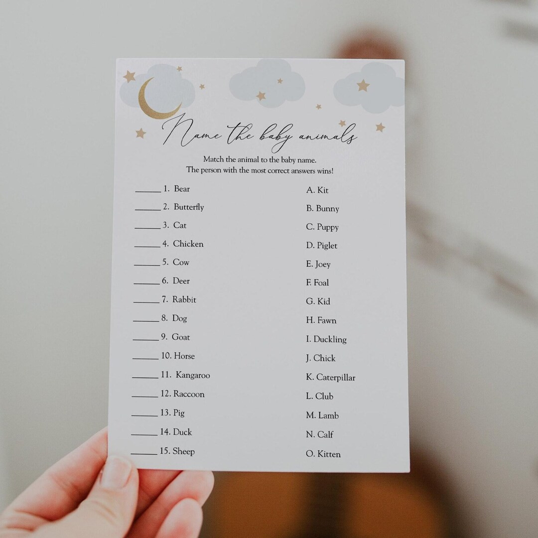 Over the Moon, Name the Baby Animals, Baby Shower Games, Blue Twinkle Star, Printable Template, I... | Etsy (US)