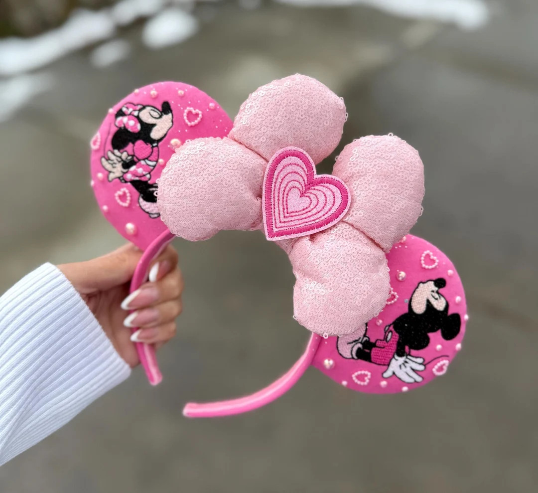 Mickey and Minnie Valentine’s Day Embroidered Disney ears . | Etsy (US)